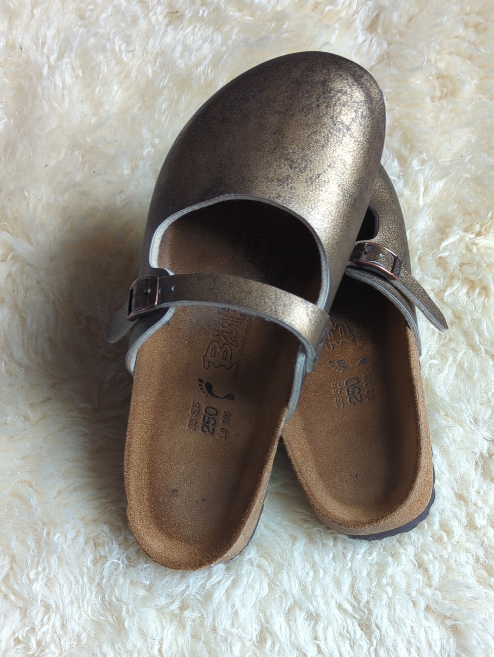 Birkenstock Birki's Distressed Gold Maria Clog Mules Leather Mary Jane, Sz 8